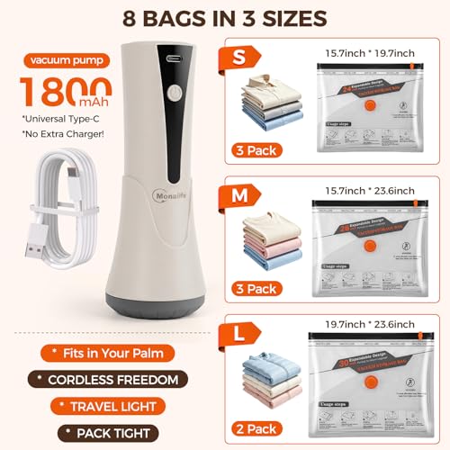 Monalife Vacuum Seal Bags for Clothing Travel with Electric Pump,8 Pack - image 4
