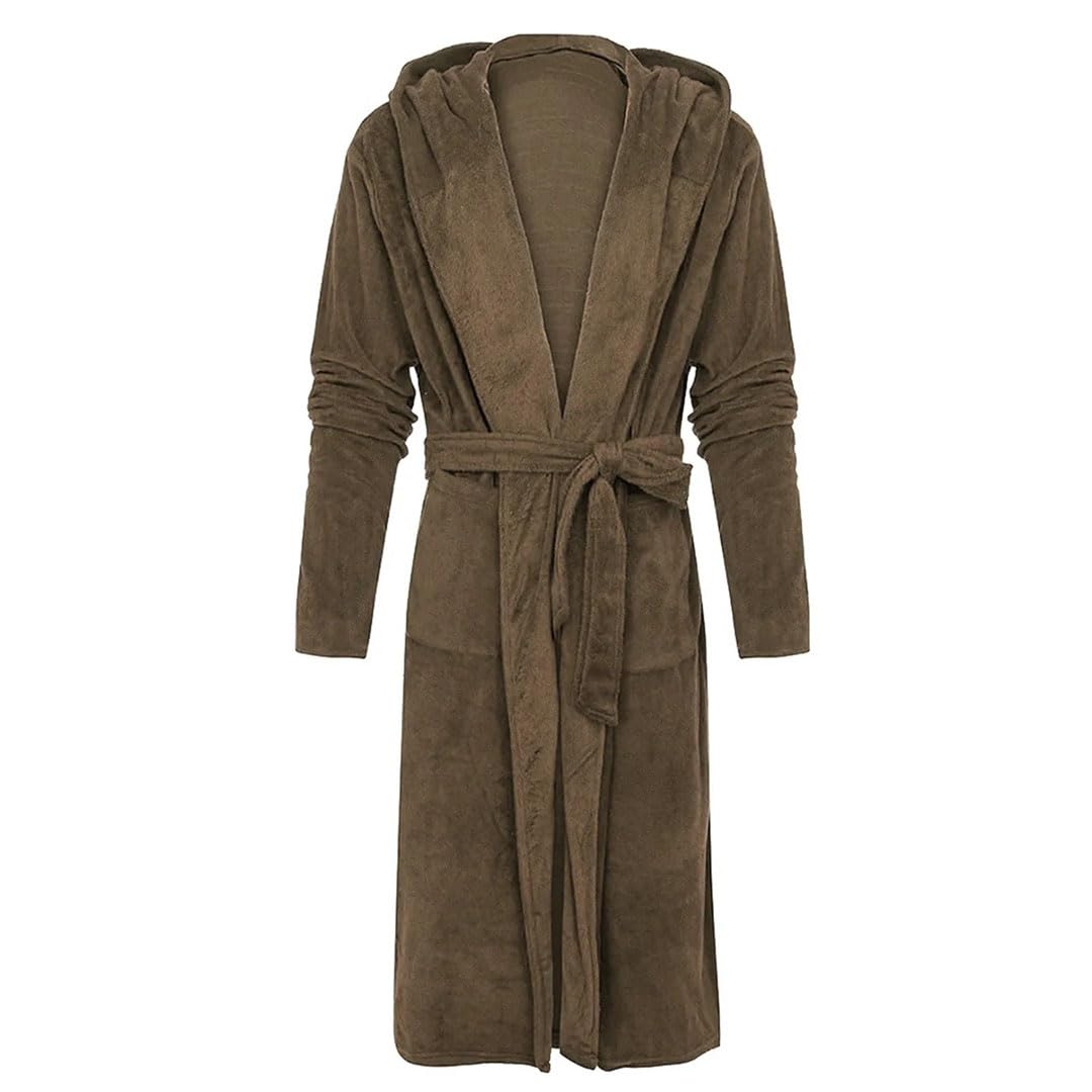 Albornoz acogedor para hombre hasta la rodilla de felpa bata de invierno manga larga cálido alargado chal de felpa bata de baño blanco XL, blanco, XL