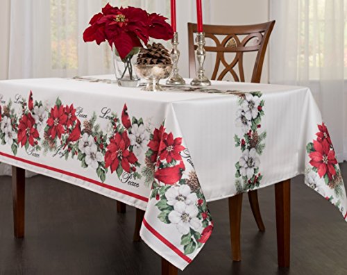 BENSON MILLS Botanical Christmas Herringbone Print Rectangle Tablecloth, 60 by 120-Inch