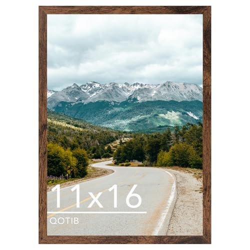 QOTIB 11x16 Picture Frame Deep Brown for Wall Hanging, Wood 11 x 16 Frame Photo Frame for Wall Horizontally or Vertically, Deep Brown, 1 Pack