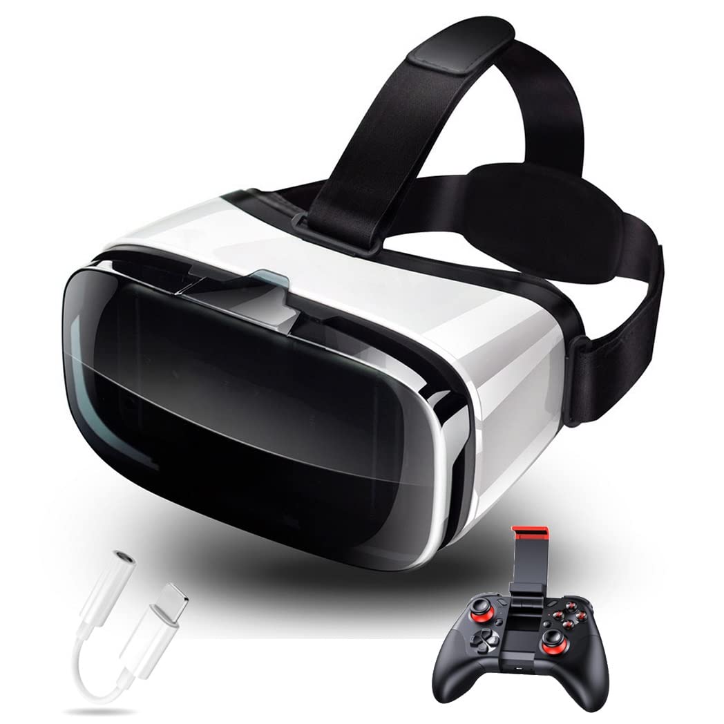 Gafas de Realidad Virtual, 3D VR Gafas con Controlador Bluetooth para Juegos Visión Panorámico VR Glasses para iPhone 13 Pro Max/13 Pro/13/12/11, para Samsung Galaxy S21, Huawei, Xiaomi