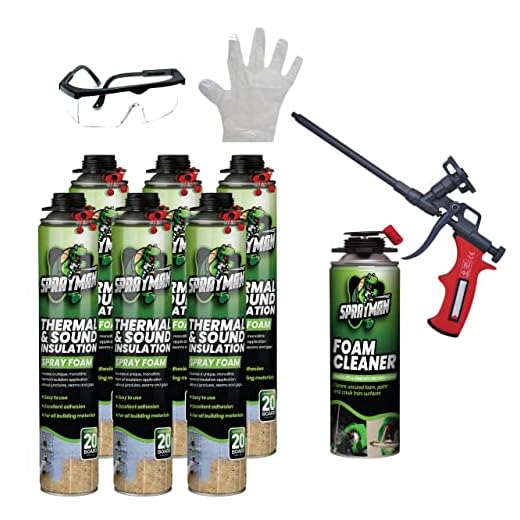 Sprayman Spray Foam Insulation Kit, Closed Cell Spray Foam Spray | 6 Cans,120 Board Feet, Gun and Cleaner Included