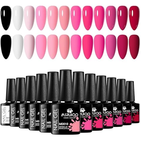 MSRUIOO Gel Polish Gel Nail Polish Set 12PCS Christmas Gel Nail Polish Kit Pink Nail Gel Polish Colors White Black Nail Art Design at Home DIY Manicure Kit Gifts for Women Cover