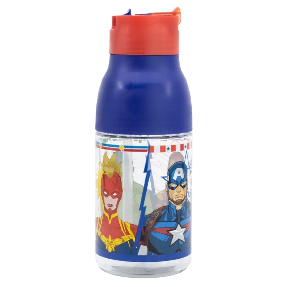 Om Supplies Avengers Characters Reusable Double Opening Sipper Ecozen Bottle 420Ml Non-Drip Stopper With Built In Straw (Avengers)