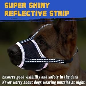 Dog Muzzle, Air Mesh Breathable Muzzle for Medium Large Sized Dogs to Anti & Prevent Biting Barking, Soft Grooming Muzzle for German Shepherd Dog with Reflective & Adjustable Strap(Blue-L
