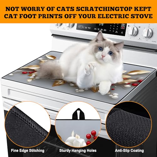 Image of Multi-Design Stove Cover for Glass /Electric Stoves - 3-in-1 Heat-Resistant Protector Mat, Non-Slip Drying Rack 28 inchx20 inch (3D Flowers)