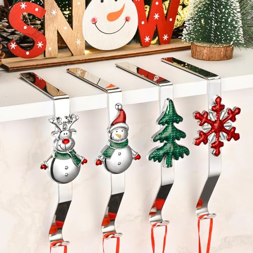 popamaz Christmas Stocking Holders for Mantle Set of 4, Weighted Stocking Hangers for Mantel Fireplace, Stocking Hooks for Xmas Decoration (Colorful)