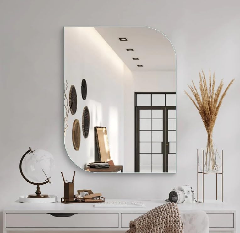 Image of Premium Wall Mounted Glass Mirror for Bathroom Living Room Washbasin Mirror | Wall Mirror for Home, Unframed (38 x 45 cm)