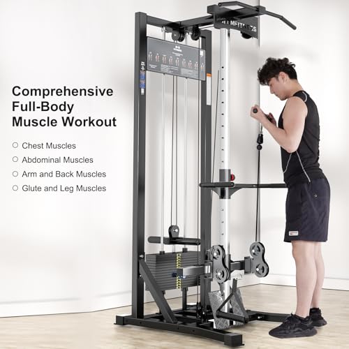 Image of Cable Station and Pull Down Machine, Cable Fly Machine Home Gym System Workout Station with Pulley System, Pull-Up Bar Cable Bar and LAT Pull Down System, 70kg Weight Stack
