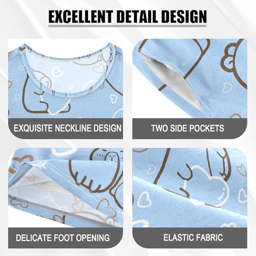 Cute Capybara with Hearts Blue Summer Cute Pajama Sets, Short Sets for Daily Wears and Sleep Wears4