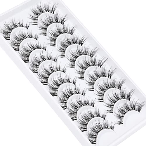 Wispy Lashes Natural Eyelashes Clear Band Cat Eye Lashes Fluffy Mink 10 Pairs 15Mm False Eyelashes Pack By Evdevro, Ultra-Lightweight #TOP6