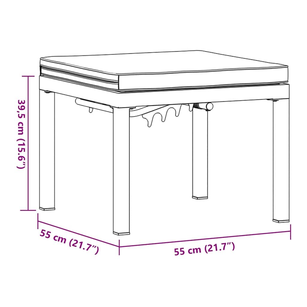 Taboret ogrodowy z poduszką ze stali malowanej proszkowo, czarny, 55 x 55 x 39,5 cm, 3-stopniowa regulacja wysokości, nośność 110 kg, na taras, balkon, patio, salon