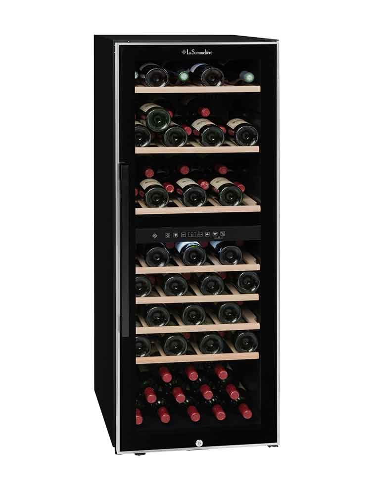 La Sommeliere - Weinkühlschrank ECS81,2Z, 75 Flaschen, 2 Zonen Temperier-Servier-Weinschrank, Glastür aus UV-undurchlässigem Glas, Temperaturbereich von 5°C bis 20°C, freistehend