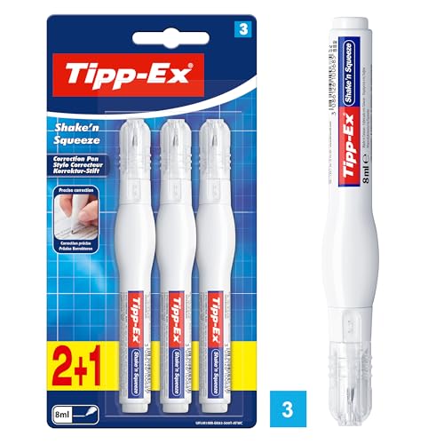 Tipp-Ex Korrekturstift Shake n Squeeze je 8ml 3er Pack Ideal für das Büro das Home Office oder die Schule