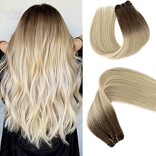 Weft Hair Extensions Human Hair Brown Highlights...