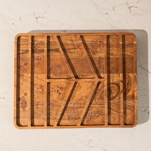 Image of Spread Serving Platter - Handcrafted Acacia Wood Platter with Sections - Rectangular Serving Board for Cheese, Fruits & Appetizers (16x8x0.59 inches)