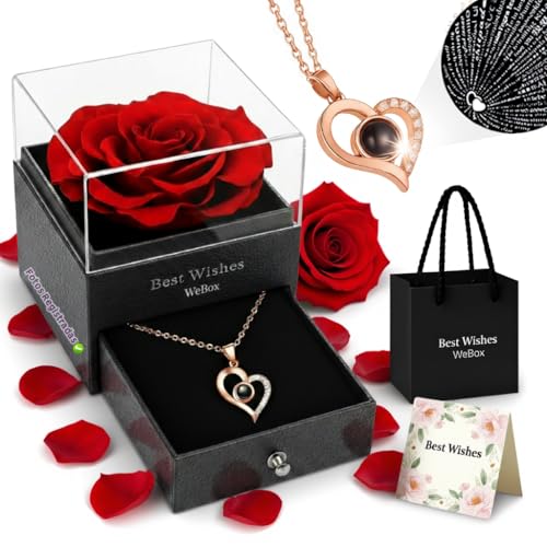 Rosa Eterna Preservada Colar De Coração 'Te Amo'