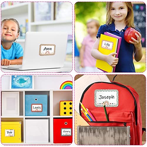 Image of Whaline 144Pcs Boho Rainbow Name Tag Stickers Back to School Boho Classroom Decor 6 Styles Multipurpose Nametags Adhesive Desk Cubby Labels for School Office Teachers Students, 3.5 x 2.6 Inch