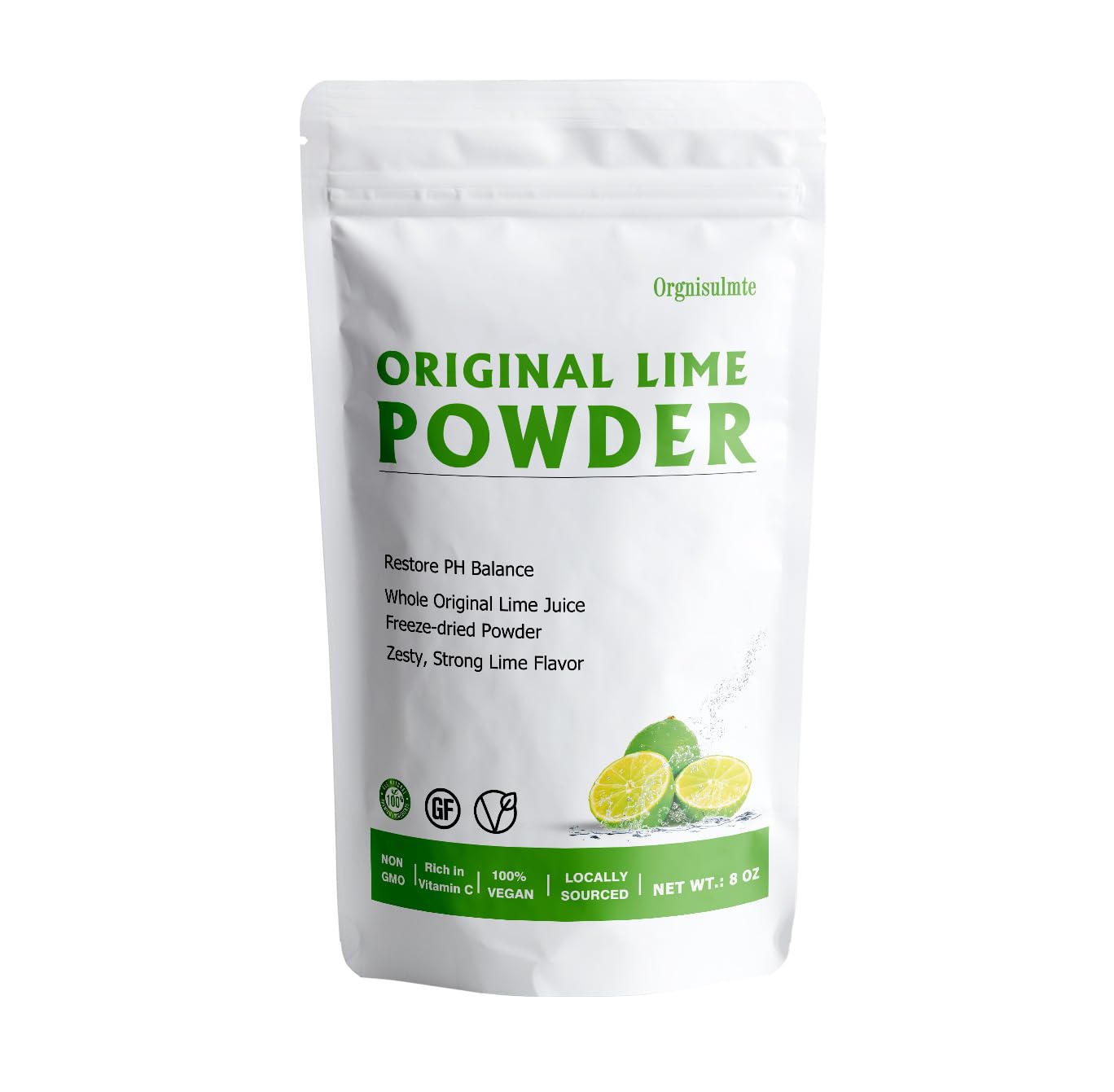 orgnisulmte Lime Juice Powder, 8 Oz, Fresh Lime Juice Freeze Dried Powder Filler Free, Rich in Natural Vitamin C, Great Flavor for Soda, Baking and Cooking 227g