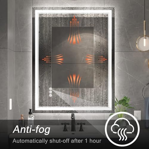 Image of Ratsamee 28 inch x 36 inch Led Mirror for Bathroom with Front Light and Backlit, Bathroom Mirror with Led Lights, Vanity Mirror with Lights for Wall, Anti-Fog, Dimmable 3-Color(frontlit+Backlit)