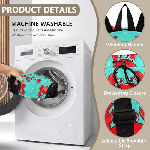 Cartoon Crab Bubble Turquoise Drawstring Gym Backpack for Men Women Pull String Sports Swim Bag with Mesh Pocket & Adjustable Strap Outdoor Casual Portable Bag for Travel Outdoor Swimming4