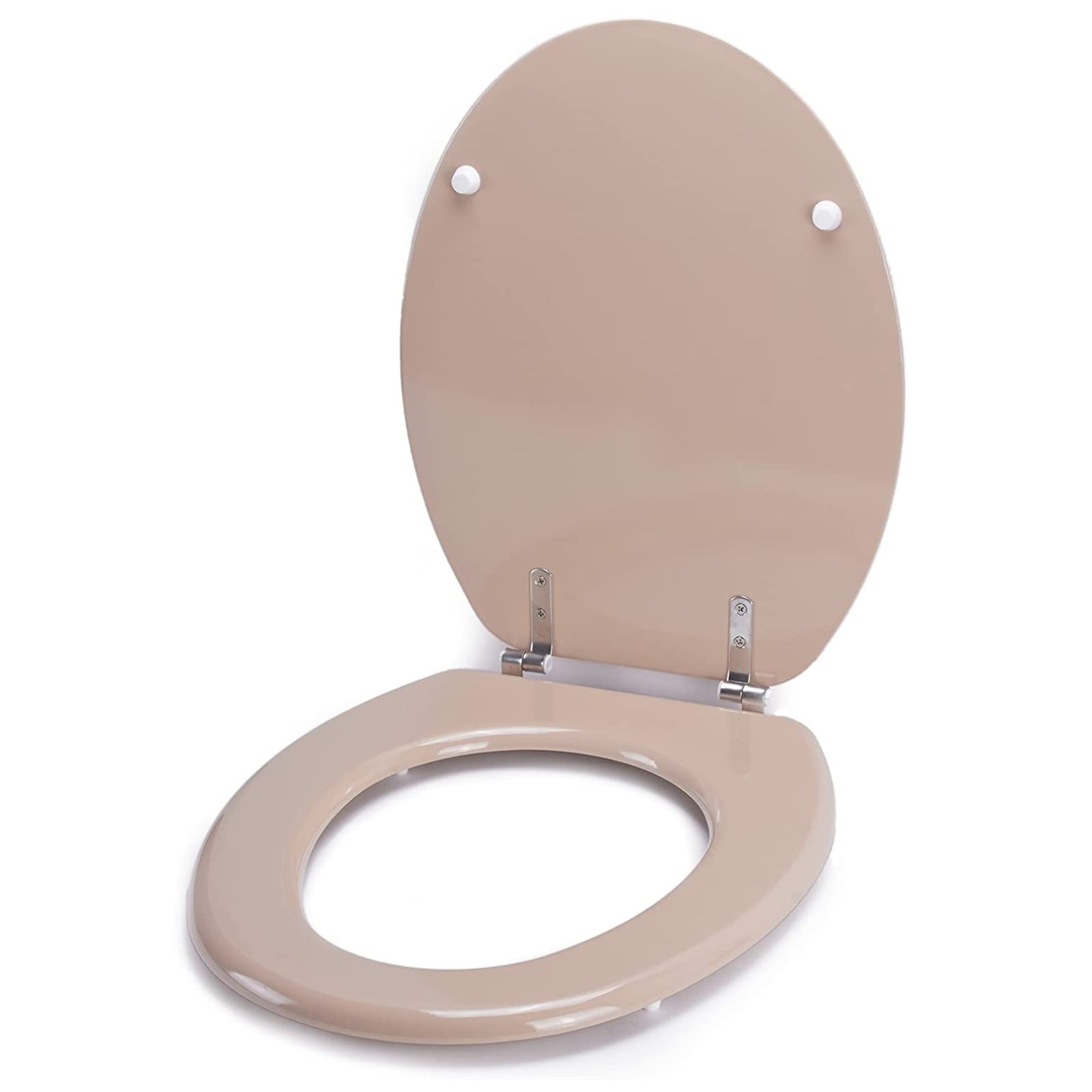 TIENDA EURASIA - Tapa WC Universal Semidura de Madera de Densidad Media, Bisagras de Acero, 43,5 x 37,5 cm, Tapadera Inodoro (Beige)