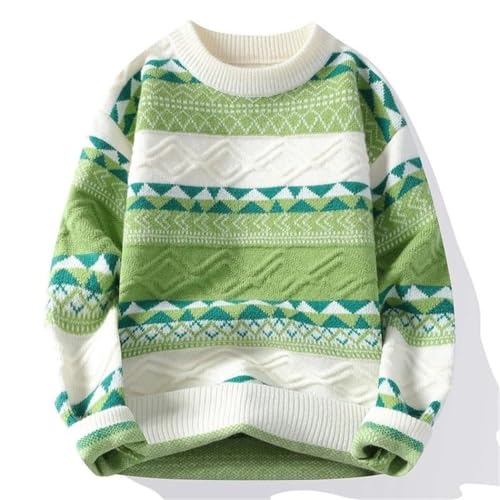 Men Patchwork Striped Sweater Knit Pullover Loose Fit Warm O-Neck Casual Winter Streetwear2
