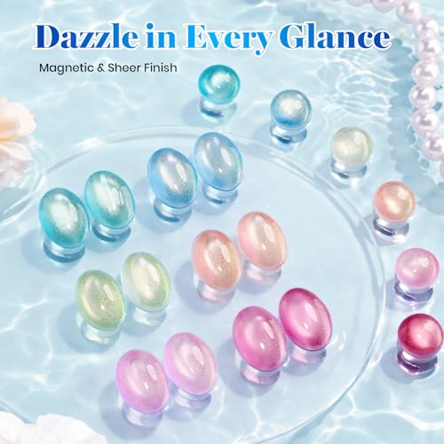 Image of Beetles Crystal Garden Cat Eye Gel Nail Polish Set - 6 Colors 15ML Full Size Spring Gel Polish Kit Glitter Pink Blue Orange Green Magnetic Effect Soak Off UV Nail Art DIY Manicure Gifts for Women