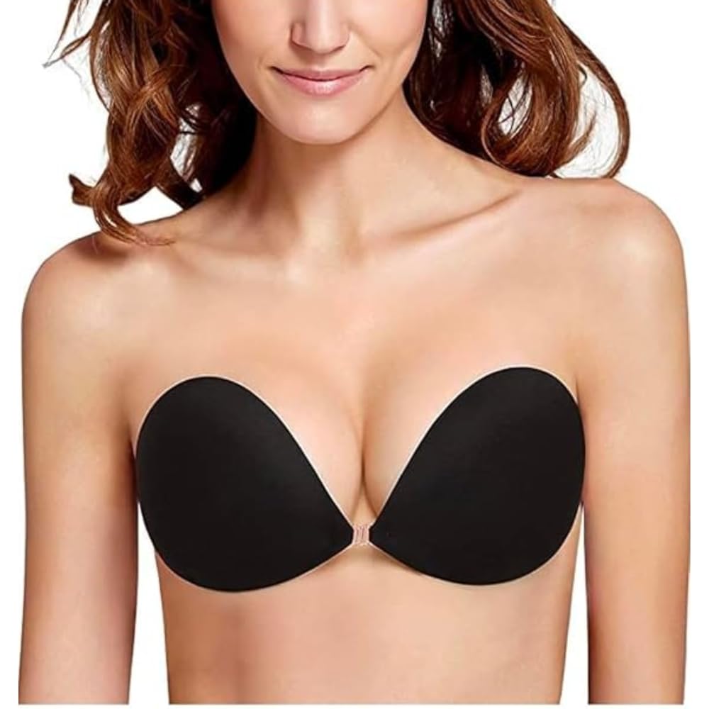skin harmony Cotton Women's & Girl's Strapless Push Up Wire Free Stick On Invisible Bra - Black Colour-picture-37