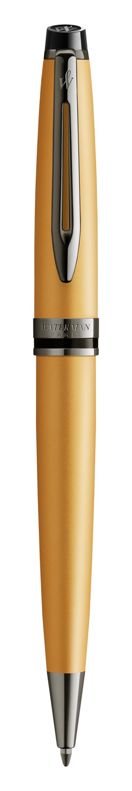 Waterman Expert - Penna a sfera di alta qualità, laccata oro metallizzato con finiture in rutenio nero, inchiostro nero, confezione regalo