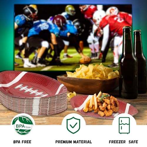 Generic 100 Pcs Football Shaped Disposable Paper Plates Football Party Plates Supplies For Football Theme Party Tray Supplies Touch Down Sports Game Birthday Decoration thumb #4