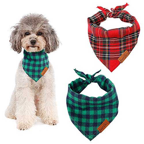 Gwolf Bandana para Perros, pañuelo Perro a Cuadros, Tela Escocesa de Bandana para Perros y Mascotas, Bufanda Triangular Ajustable Reversible Lavable para Perro Gato Mascota, 2 Piezas