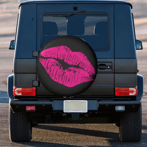 Image of 80s Hot Pink Kiss Lips Spare Tire Cover Weatherproof Wheel Protectors Dust-Proof Sun Protection Wheel Tire Covers Universal Fit for Truck SUV RV Camper Trailer Car Accessories 17 inch