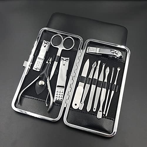 Nail-Clippers-Kit-Built-in-Nail-File-Personal-Care-Manicure-Pedicure-Set-Portable-Nail-Clippers-Family-Use-12-Pieces-Man-Black-Nail-Scissors-Set-Black