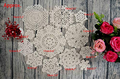 Toseey 24Pcs Cotton Hand Made Crochet Doilies Crochet Motifs 2-7 Inches Snowflake Style Crochet Doilies (Beige) #TOP1
