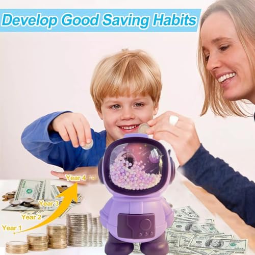 Image of Money Saving Bank with Coin Slot / /Creative Cartoon Design Money Bank / /Plastic Piggy Bank for Boys & Girls (Pack of 1) (Astronaut - Purple)