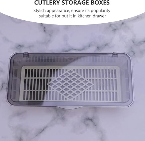 Miniatura 6 de Organizador de cubiertos con tapa: organizador de cubiertos de 3 piezas con tapa y escurridor, bandeja de cubiertos de cocina y organizador de
