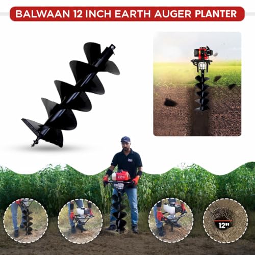 Image of BALWAAN Krishi 12-Inch Double Spiral Drill Planter | 30 cm Post Hole Digger for Heavy-Duty Farming & Gardening|PT-12D