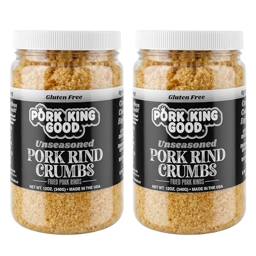 Pork King Good - Pork Rind Breadcrumbs - 2 Pack! Keto Friendly, Paleo, Gluten-Free, Sugar Free, Zero Carb Panko Substitute (Two 12 Oz Jars) (Unseasoned, 2 Pack)