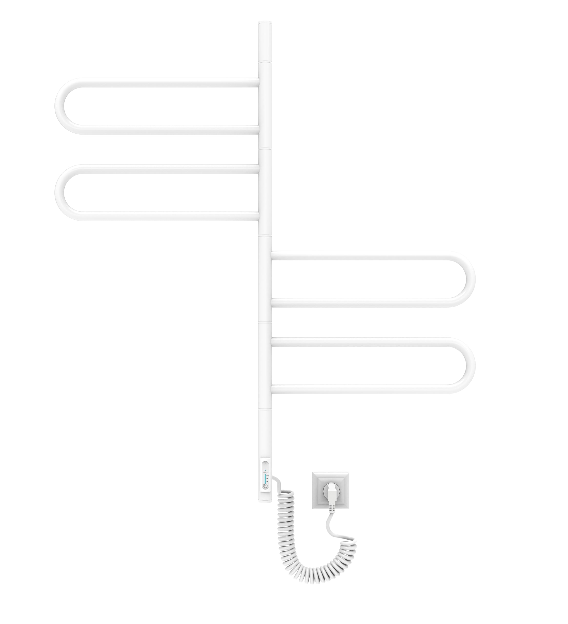 Elna grzejnik na ręczniki, biały, 125 W, 102 x 46 cm, grzejnik elektryczny z timerem i termostatem, 4 ramiona obrotowe, IP44, ogrzewanie łazienkowe, montaż ścienny