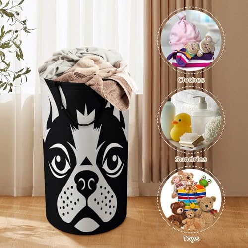 DWTJKMS Wäschekorb mit französischer Bulldogge, zusammenklappbar, mit einfachen Tragegriffen, großer Aufbewahrungskorb für Waschküche, Wohnheim, Familie