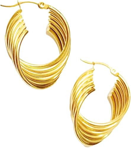 Aretes de aro trenzados de oro grueso para mujer, diseño de ondas modernas para días de verano y playa