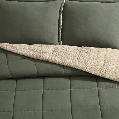 Wrangler USHSA51262094 Queen Comforter, Solid Microsuede And Cozy Sherpa Reversible Bedding Set thumb #9