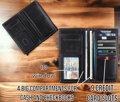 Image of F&L CLASSIC Men's RFID Vintage Look Genuine Leather Long Bifold Wallet Checkbook Wallets,black skull,240-50