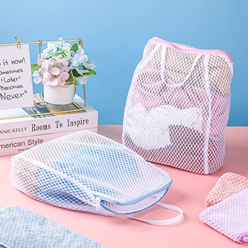 Honeycomb Mesh Laundry Bags With Handle 12 X 8 Inch Delicate Bag For Washing Machine Large Opening Side Widening Zippered Wash Bag For Sock Baby Items Lingerie Travel Garment, Pink And Blue (6 Pcs) #TOP5