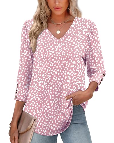 xieerduo womens 34 sleeve tops with buttons v-neck summer outfits casual blouses shirts beach vacation fall clothes 2025