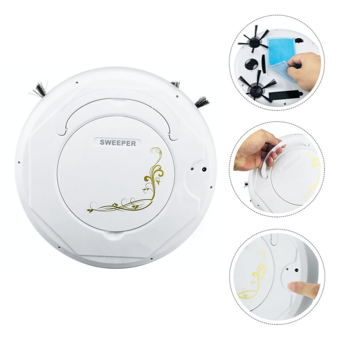 VICASKY Intelligenter Saugroboter und Bodenreinigungsmaschine mit Wischfunktion Leises Design aus Kunststoff für Haushaltsreinigung im Weißen Gehäuse