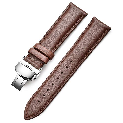 Skydon 18mm Watch Band, 20mm Watch Band, 22mm Watch Band, Genuine Calf Leather Black/Brown Watch Strap with Stainless Deployment Clasp
