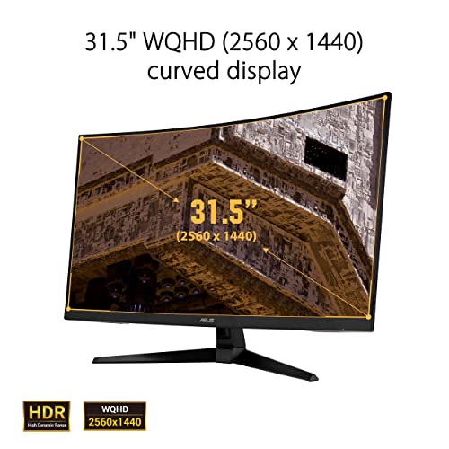 ASUS TUF Gaming VG27WQ1B Curved Gaming Monitor, 27" WQHD (2560x1440), 165Hz(Above 144Hz), Extreme Low Motion Blur, Adaptive-sync, FreeSync Premium, 1ms (MPRT), HDR10 - Immagine 1