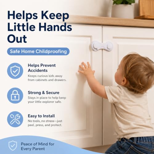 Image of MAPPERZ Cabinet Door Locks for Baby Safety Proofing, Door Locks with Adhesive, for Drawer Cupboards Fridge Oven Closet & Pantry, Childproof Latch for Protecting Kids Toddler and Infant, Pack of 3